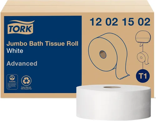 Tork T1 - Rollo de papel higiénico Jumbo, color blanco, avanzado, 2 capas, 6 x 1600 pies, 12021502, paquete de 1 (contiene 6)