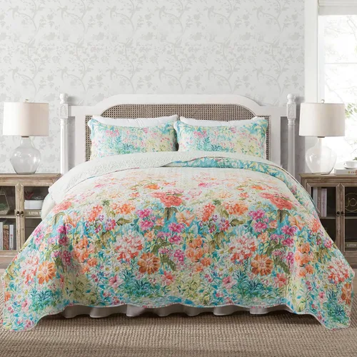 Miniatura 33 de NEWLAKE - Juego de cubrecama reversible de microfibra bordada con patrón floral en relieve en jacquard beige, tamaño queen