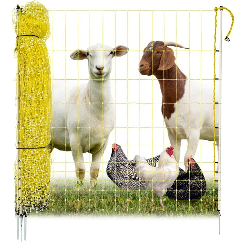 Premier 1 Red eléctrica portátil para pollo con postes incorporados, 48 pulgadas de alto x 82 pies de largo, valla amarilla para aves de corral para