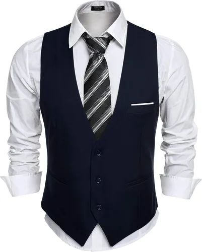 Miniatura 2 de COOFANDY Chaleco de traje de negocios casual para hombre, ajustado, a la cintura, formal