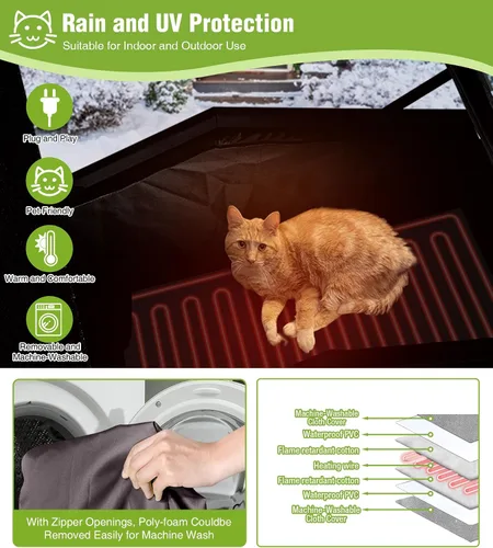 Miniatura 2 de GUTINNEEN Casa climatizada para gatos para exteriores, casa para gatos al aire libre aislada con manta de calefacción eléctrica, cables resistentes