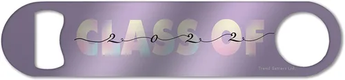 Graduación - Clase de... - Personalizar con nombre y - Guión escrito a mano minimalista de color lavanda - Abrebotellas de acero inoxidable de 7" x