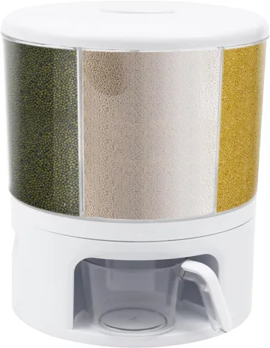 Miniatura 6 de Dispensador de granos giratorio de 360°, dispensador de cereales grande de 6 rejillas, recipiente de grano sellado con divisor y mango extraíbles