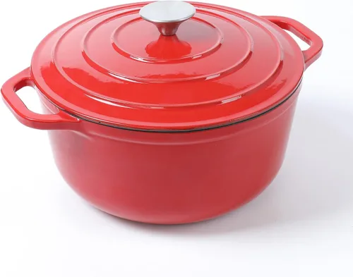 Miniatura 7 de HAWOK Horno holandés de hierro fundido esmaltado con tapa, 5 cuartos de galón, horno holandés redondo profundo con asas dobles, verde