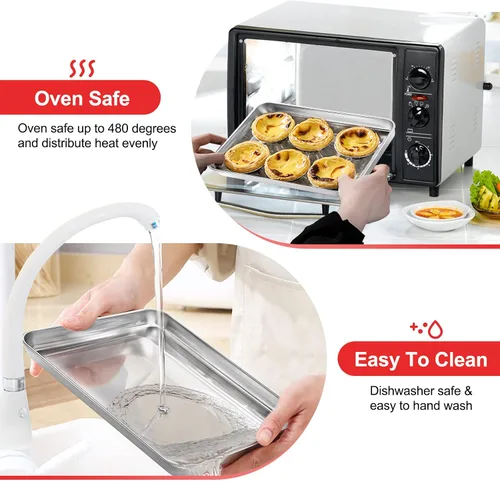 Miniatura 4 de Bandeja para hornear, bandeja para galletas de acero inoxidable, bandeja para hornear para horno tostador, tamaño 9 x 7 x 1 pulgadas, no tóxica
