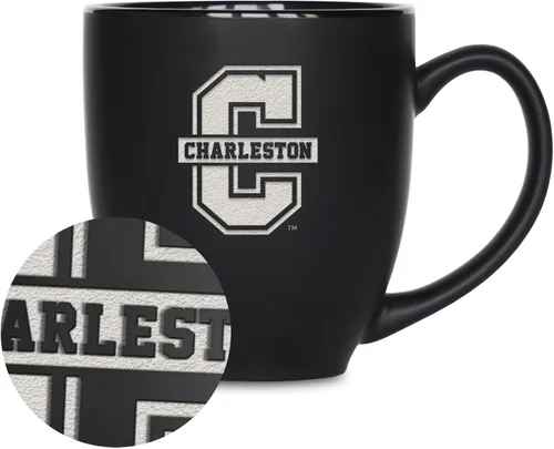 Miniatura 324 de Rico Industries - Taza de cerámica mate negra con grabado láser estándar de 15oz para NCAA (escuelas T & U) - Para bebidas calientes o frías