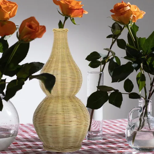 Miniatura 4 de Florero de mimbre tejido de ratán, jarrones decorativos de mimbre alto, hecho a mano, rústico, para arreglos florales, decoración de oficina en casa