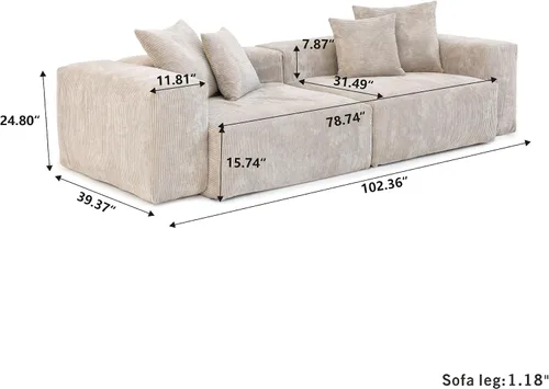 Miniatura 2 de JACH Sofás Seccionales de Pana para Sala de Estar, Sofá Seccional Modular con Otomanas Chaise, Fundas de Cojines Removibles, Sofá Cama Moderno