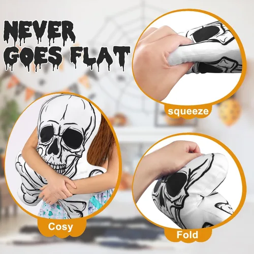 Miniatura 6 de Almohada de felpa de calavera de 14 pulgadas, almohada de felpa con forma de huesos para decoración de habitación, muñeca abrazadora, regalos suaves
