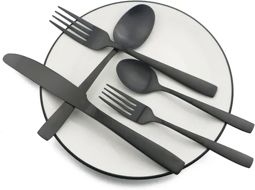 Miniatura 2 de JASHII - Juego de cubiertos con bandeja, 20 piezas de acero inoxidable cuadrado cubiertos servicio para 4, acabado mate, utensilios de alimentación