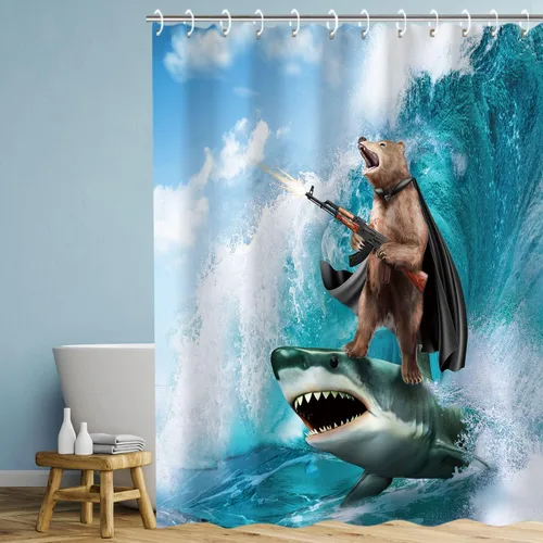Miniatura 2 de RosieLily Divertido juego de cortina de ducha para niños, diseño de oso y genial, decoración de baño salvaje, 72 x 84 pulgadas Gobear