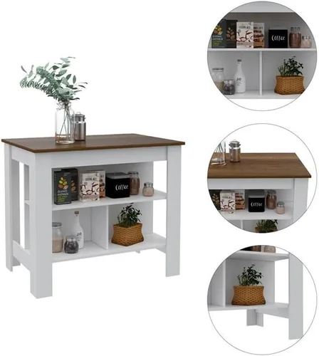 Miniatura 5 de Tuhome Furniture Cala - Islas de cocina de madera de ingeniería moderna con mesa grande y 3 estantes de almacenamiento, fácil montaje, en acabado
