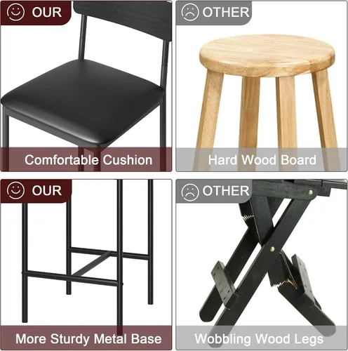 Miniatura 7 de Juego de mesa de comedor IDEALHOUSE para 2, mesa de cocina de altura de mostrador y sillas, juego de mesa de bar con 2 taburetes tapizados, juego