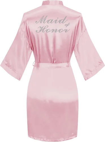 Miniatura 19 de Bata de boda para mujer, para novia, dama de honor, corta, de satén, kimono, batas de seda para prepararse, fiesta nupcial