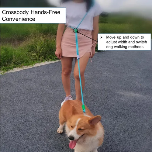 Miniatura 5 de Correa de perro manos libres, cintura elástica ajustable y correa cruzada con mango cómodo, cuerda de nailon resistente para perros pequeños a Negro