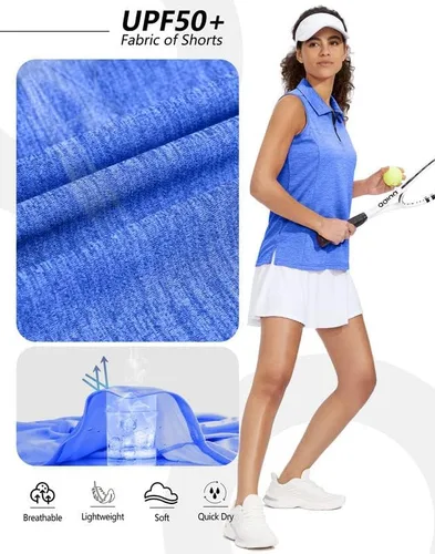 Miniatura 6 de Viodia Camiseta de golf sin mangas para mujer, con cremallera, de secado rápido, camisetas polo para mujer, ropa de golf