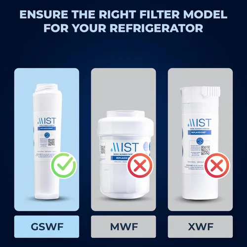 Miniatura 4 de Mist Filtro de agua GSWF de repuesto compatible con modelos GE: GSWFDS, 100749-C, 100810/A, 238C2334P001, Kenmore 46-9914, 1 paquete - Mist