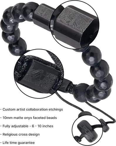 Miniatura 7 de Forge & Foundry Pulsera de cuentas para hombre, ajuste totalmente ajustable, ónix negro, hematita plateada, jaspe, joyería refinada hecha a mano
