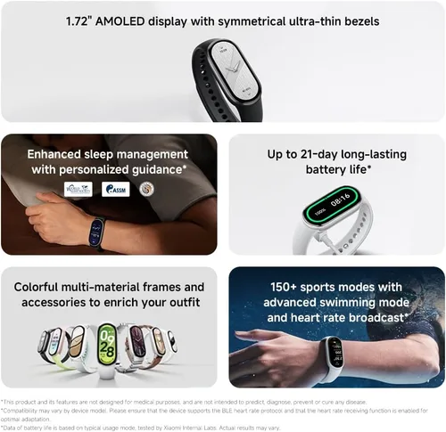 Miniatura 3 de XIAOMI Mi Smart Band 10 (2025) versión global, pantalla AMOLED de 1.72 pulgadas, 21 días de duración de la batería, pantalla táctil, rastreador