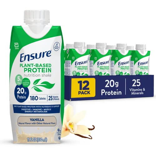 Ensure Batido nutricional de vainilla con proteína vegana a base de plantas I Sin gluten I Sin lácteos I Batido sin soja I Paquete de 12