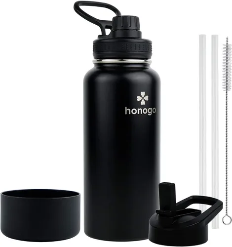 Miniatura 17 de Botella de agua aislada de 64 onzas con tapa de popote y tapa de boquilla, jarra de agua de medio galón de acero inoxidable con mango de paracord