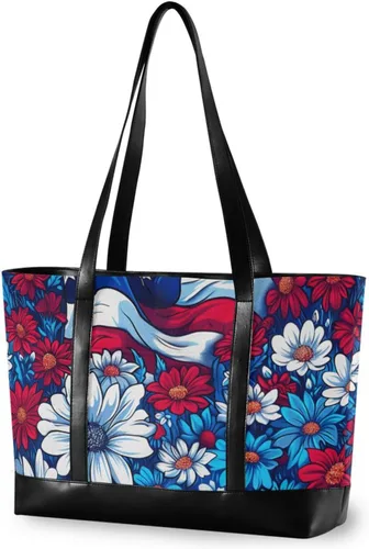 Flowers American Flag Waterproof work bags for women tote with zipper large tote for office with maletin ejecutivo para mujer