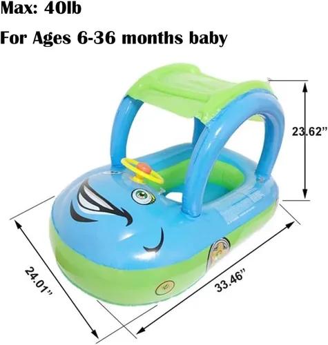 Miniatura 7 de Flotador de piscina para bebé con dosel de verano, volante, sombrilla de natación, anillo de natación para automóvil, juguetes inflables, asiento