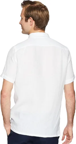 Miniatura 3 de Lacoste CH4991 - Camisa tejida de lino sólido con botones y ajuste regular de manga corta