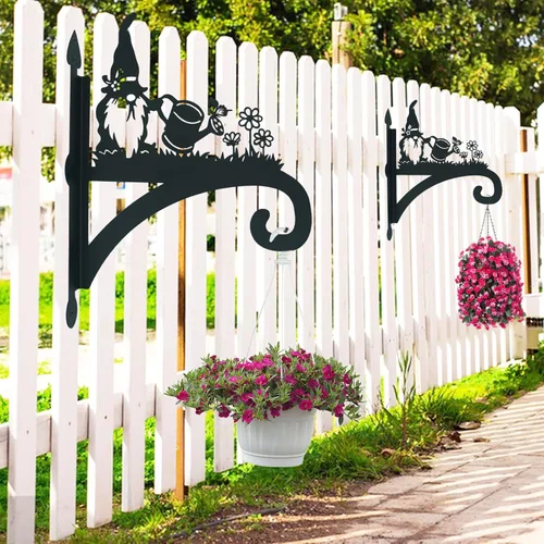 Miniatura 5 de Soporte para plantas colgantes de hierro resistente, silueta ornamental de gnomo, colgadores de plantas colgantes para exteriores, 12 pulgadas, Gnome