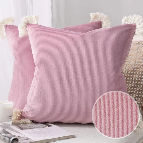Miniatura 16 de Phantoscope Paquete de 2 fundas de almohada de pana suave para Halloween y otoño, decorativas de terciopelo a rayas con borlas de algodón, fundas