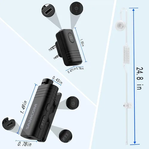 Miniatura 8 de SAMCOM Auriculares inalámbricos con tubo acústico transparente para Walkie Talkies, pieza de oído de vigilancia BTEAR01 con 2 pines tipo K dongle 10