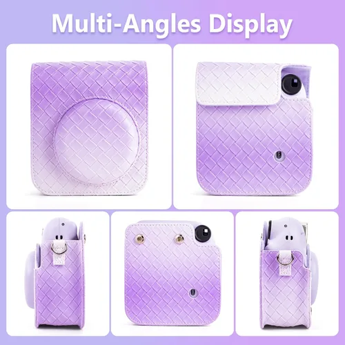 Miniatura 6 de MUZIRI KINOKOO Funda para cámara de película instantánea Fujifilm Instax Mini 12, cuero sintético degradado tejido venas Fuji Mini 12 funda Tejido