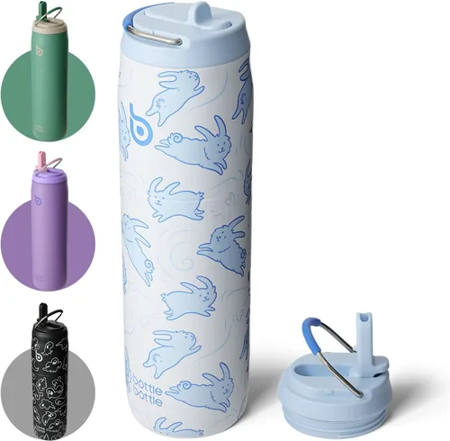 Miniatura 9 de BOTTLE BOTTLE Botella de agua de acero inoxidable con popote y tapa, taza aislada al vacío de 32 onzas, se mantiene fría y caliente, botellas