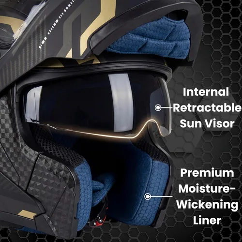 Miniatura 3 de Casco modular para motocicleta FIOEMI Negro Mediano Grande XL Visor extra tintado + Máscara de esquí Casco de cara completa con visera