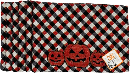 Miniatura 5 de Manteles individuales de Halloween para decoración del hogar, diseño de tapiz, color naranja, negro y blanco Creep It Real Jack O' Lantern. Juego