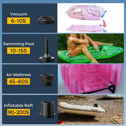 Miniatura 3 de Bomba de aire eléctrica para inflable con 3 boquillas, 110 V CA/12 V CC, bomba de colchón de aire portátil, inflador de llenado rápido, bomba