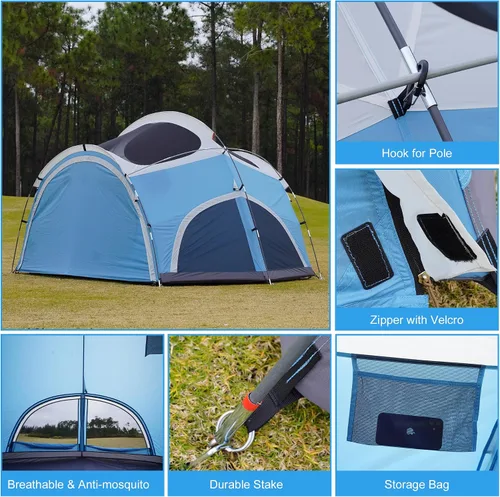 Miniatura 8 de Vidalido Tienda de campaña para 3 a 4 personas con 2 puertas de malla grandes, 4 ventanas de malla, tienda familiar de doble capa, impermeable