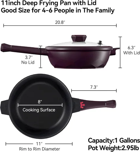 Miniatura 8 de TIBORANG Sartén antiadherente multiusos 8 en 1 de 11 pulgadas y 5 cuartos con indicador de calor, tapa de vidrio, parrilla para vapor, libre