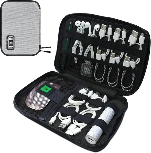 Luxtude Organizador de Cables de Viaje, Bolsa Organizadora de Cables Plana, Organizador de Electrónica Portátil, Artículos Esenciales de Viaje para
