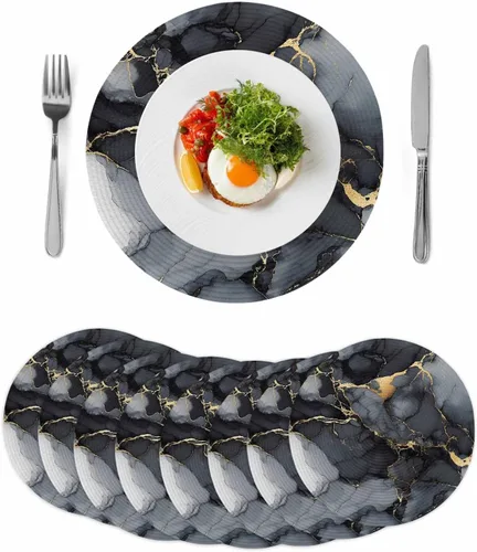 Miniatura 10 de Round Placemats Set of 6 Marble Texture Art Round Braided Placemats Non-Slip Place Mats for Dining Table, Heat-Protective Decorative Table Mats