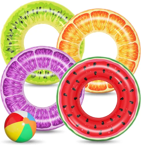 Jasonwell Flotadores inflables para piscina, fiesta, lago, playa, niños y adultos, paquete de 4 flotadores, tubos de piscina, anillos de natación,