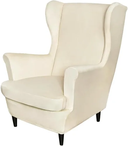 Miniatura 23 de Fundas elásticas para silla de ala, 2 piezas, fundas elásticas de terciopelo suave con parte inferior elástica para sala de estar y dormitorio Beige