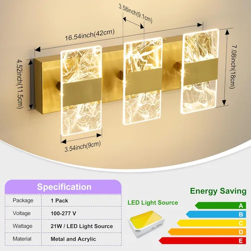 Miniatura 5 de Luminarias LED Modernas para Baño Regulables de 3 Luces Doradas para Tocador, Luminaria de Iluminación Ajustable 5CCT Luces de Tocador Sobre Espejo