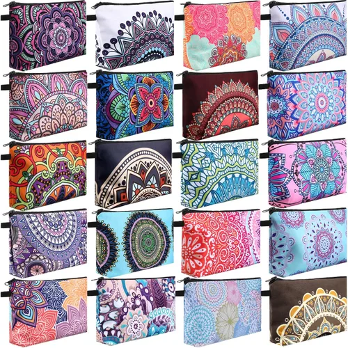 Miniatura 11 de Dunzy 16 bolsas de maquillaje a granel para mujeres, regalos para mamá, bolsas de cosméticos de lona con bolsas con cremallera, organizador