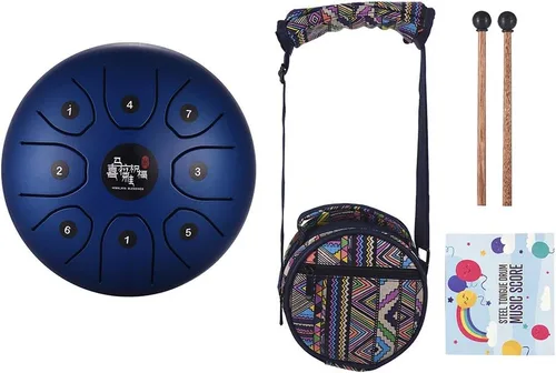 Miniatura 9 de Mini tambor de lengua de acero de 8 tonos 5.5 pulgadas C Key Percusión Instrumento Handpan Tambor con mazos de tambor Bolsa de transporte Azul