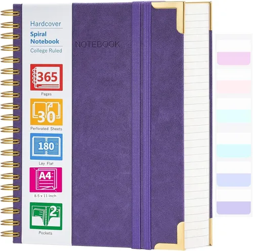 Miniatura 10 de Cuaderno de espiral, cuaderno de cuero de tapa dura de 365 páginas, diario encuadernado de gran tamaño A5 para mujeres y hombres, cuadernos rayados