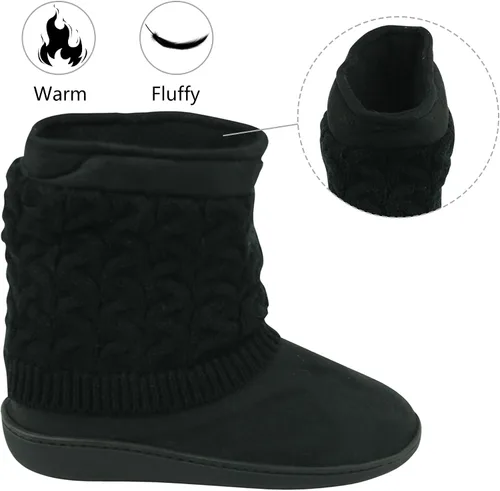 Miniatura 4 de Pantuflas de casa para mujer, cálidas, suaves, de forro polar, botas de interior, suela de goma antideslizante