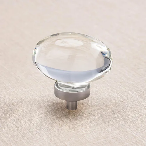 Miniatura 7 de Paquete de 4 pomos y tiradores de cristal para gabinetes, pomos ovalados de cristal para cajones de tocador, pomos de gabinete de cocina negro mate