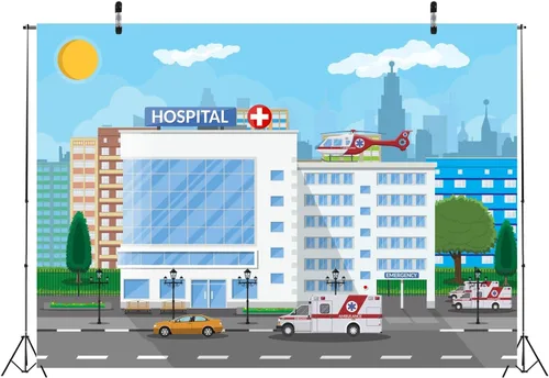 Miniatura 4 de Telón de fondo de tela de 5 x 3 pies para hospital, fotografía, ambulancia, helicóptero, escuela de enfermería, médico, oficina, fondo, niños