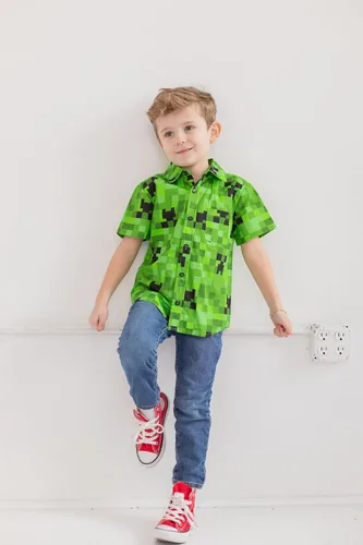 Miniatura 2 de Minecraft Creeper - Camisa de vestir de manga corta con botones